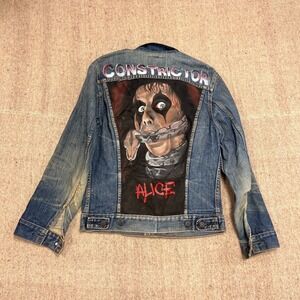 Vintage Levi's 70506 Denim Jacket Small 1980s Alice Cooper Constrictor Painted